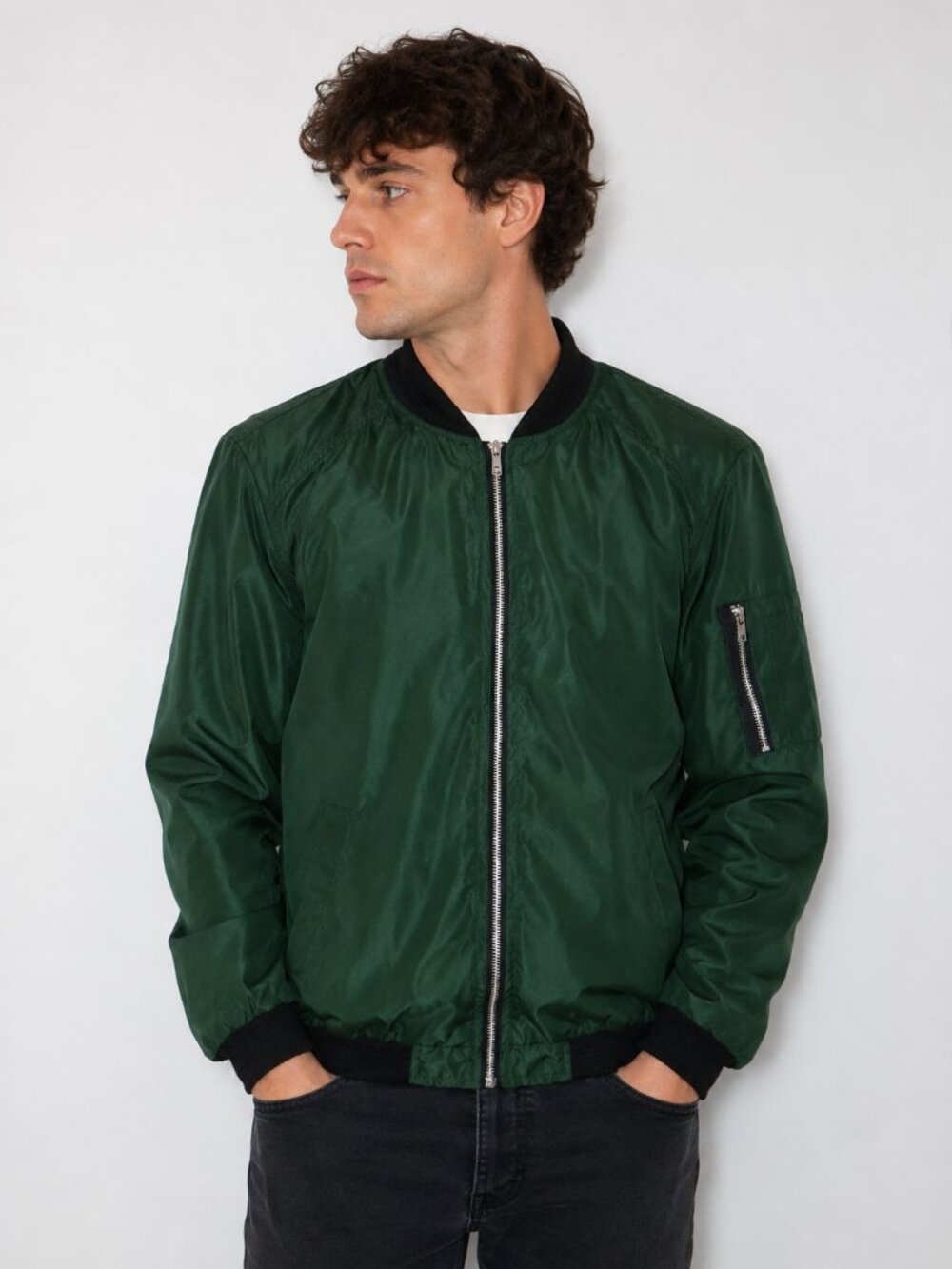 Men's Size Small Forest Green Lightweight Bomber Jacket Zip Front Flight Coat